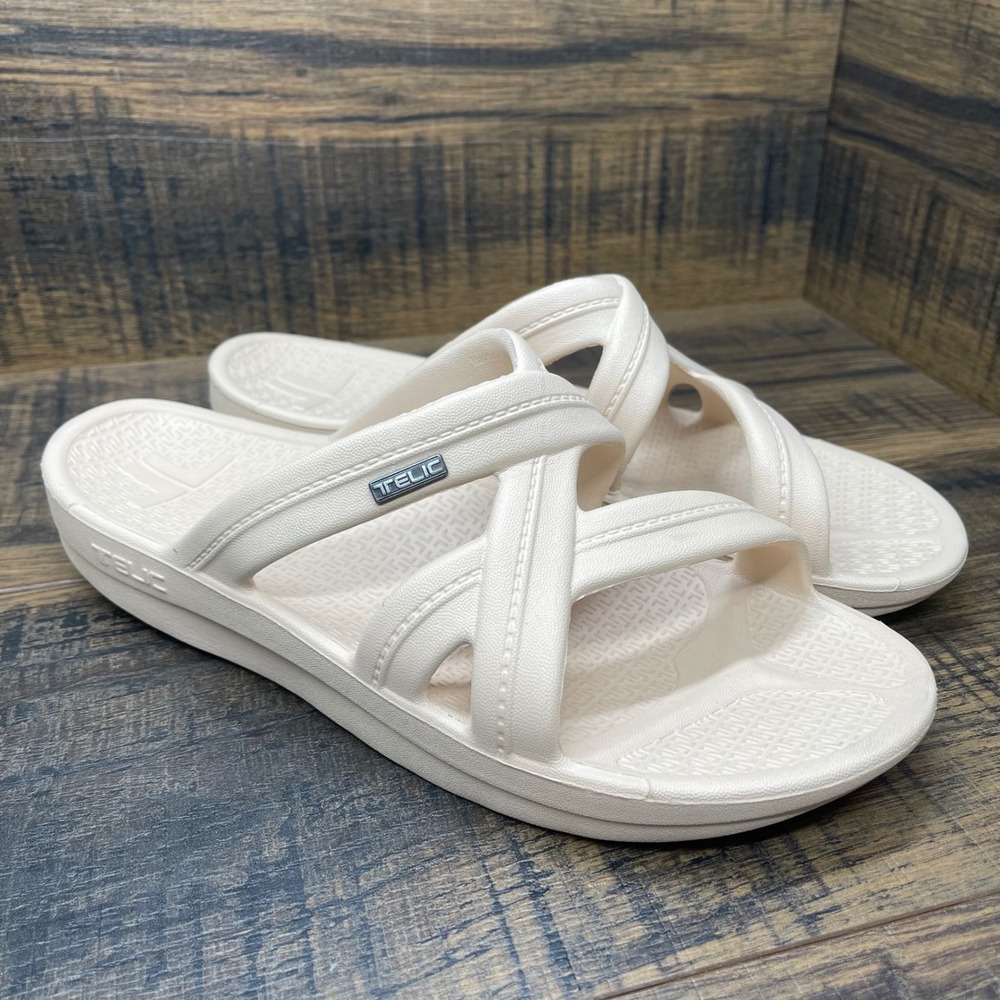 Telic Mallory Recovery Sandals‎ Women Size L 11 Cream Comfort Slides